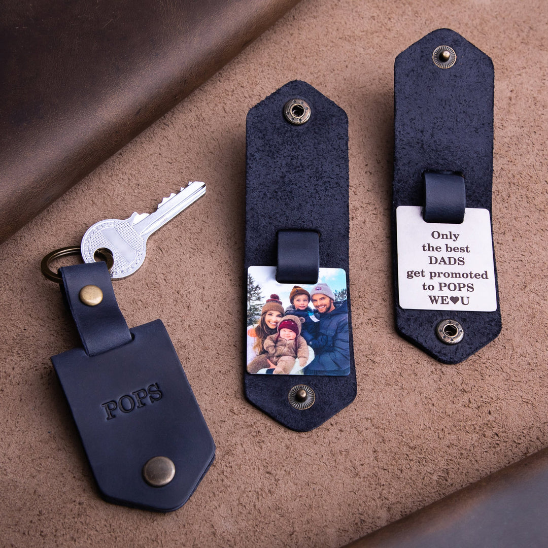 Porte-clés photo en cuir, porte-clés papa avec photo