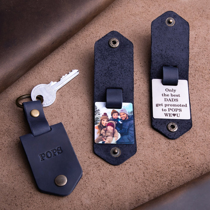 Porte-clés photo en cuir, porte-clés papa avec photo