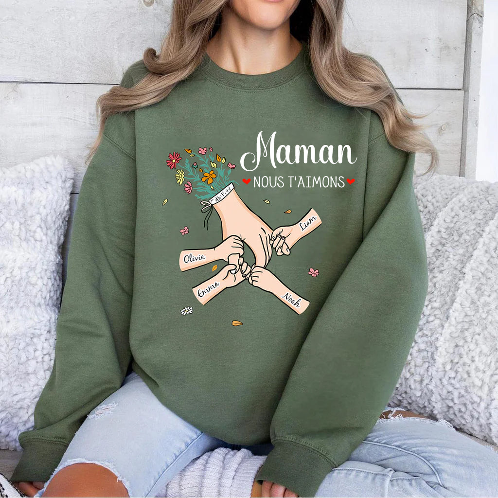 Sweat-shirt personnalisé main dans la main avec prénoms d'enfants – Le cadeau parfait pour maman