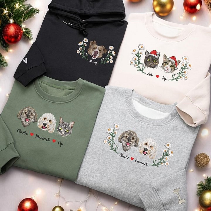 Sweat-shirt brodé en couleur avec portrait d'animal de compagnie