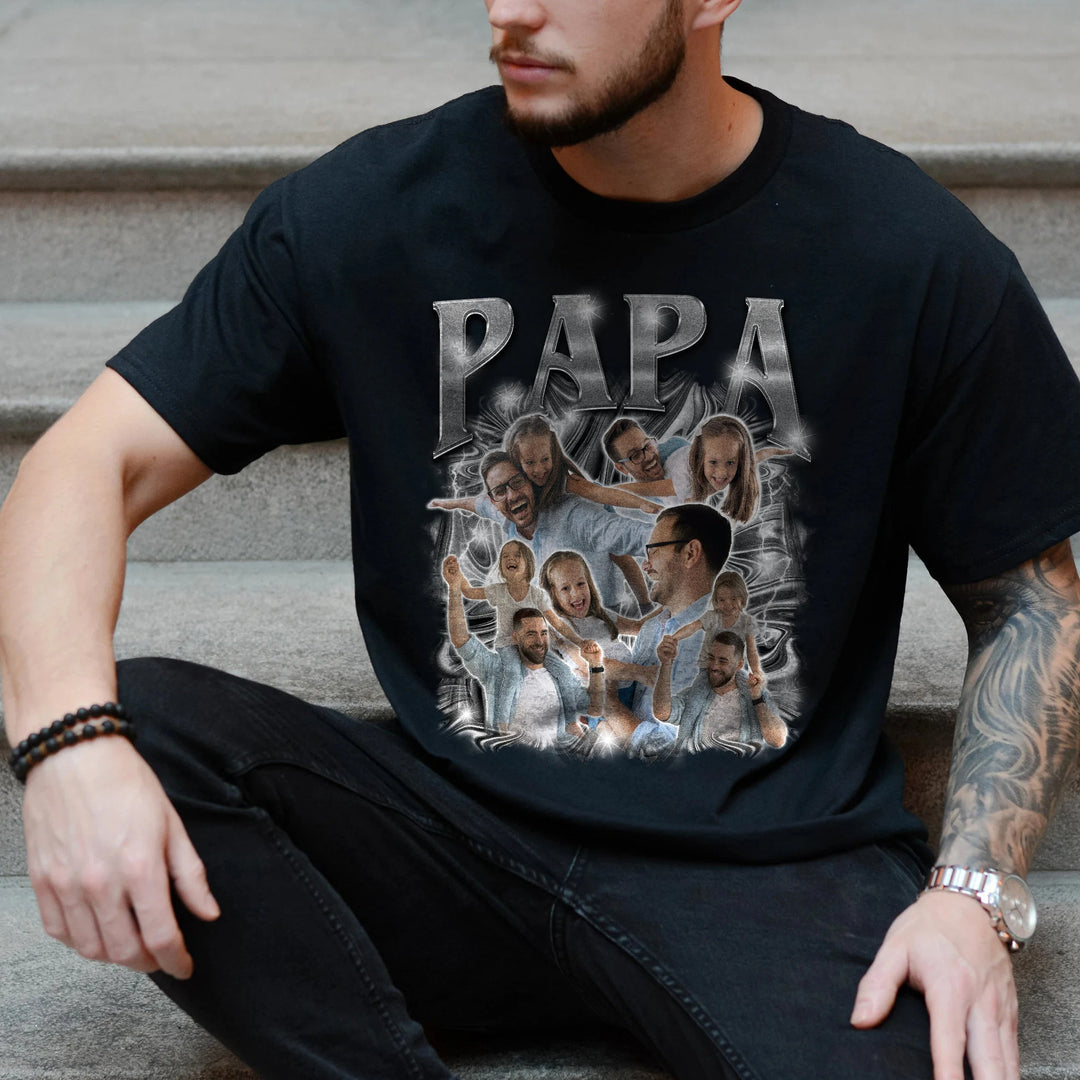 T-shirt vintage à imprimé rétro scintillant pour papa – Cadeau de fête des pères