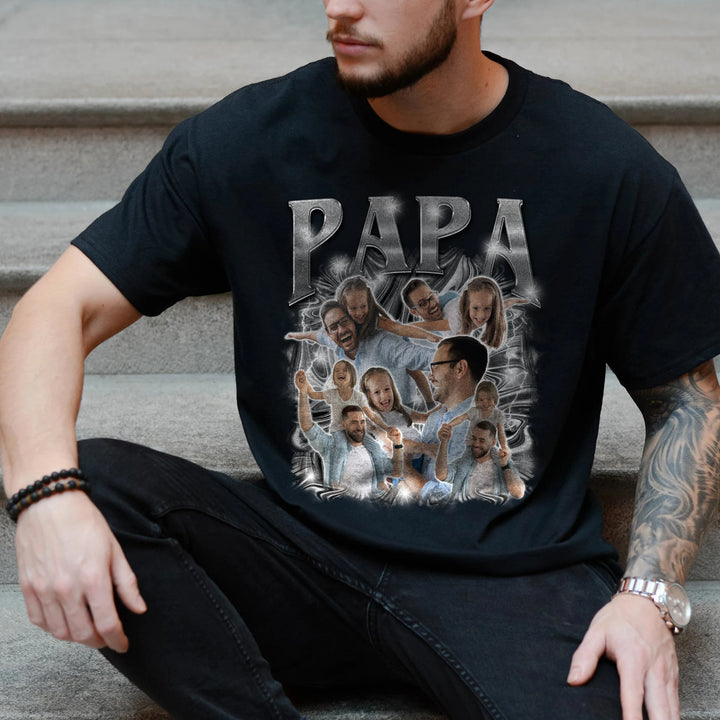 T-shirt vintage à imprimé rétro scintillant pour papa – Cadeau de fête des pères