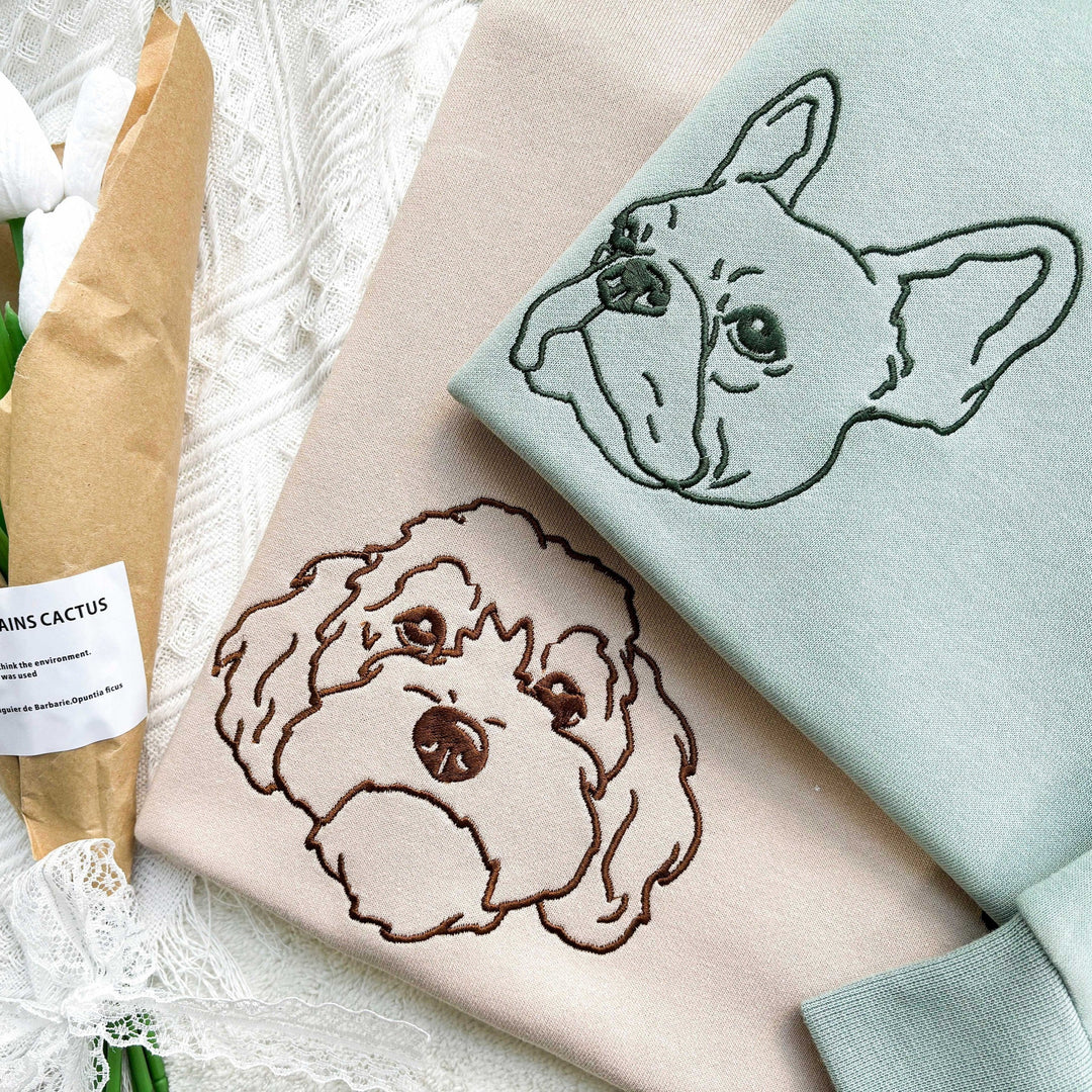 Sweat-shirt brodé avec visage de chien personnalisé avec nom basé sur votre photo