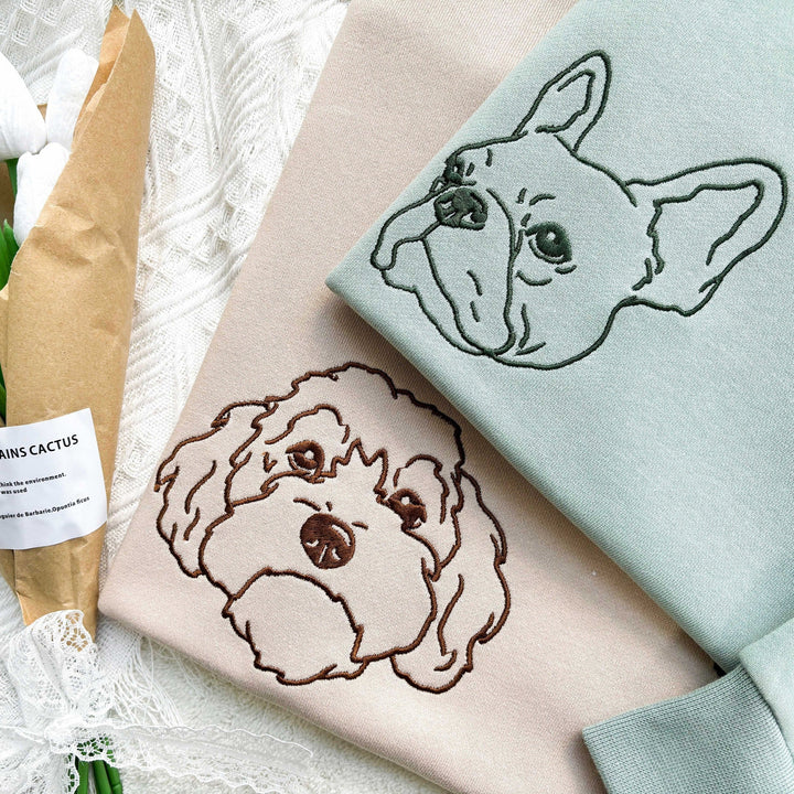 Sweat-shirt brodé avec visage de chien personnalisé avec nom basé sur votre photo