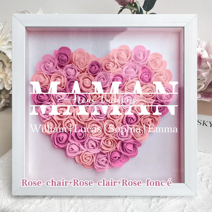 Nous t'aimons Cadre d'Ombre de Fleurs Personnalisé pour Maman