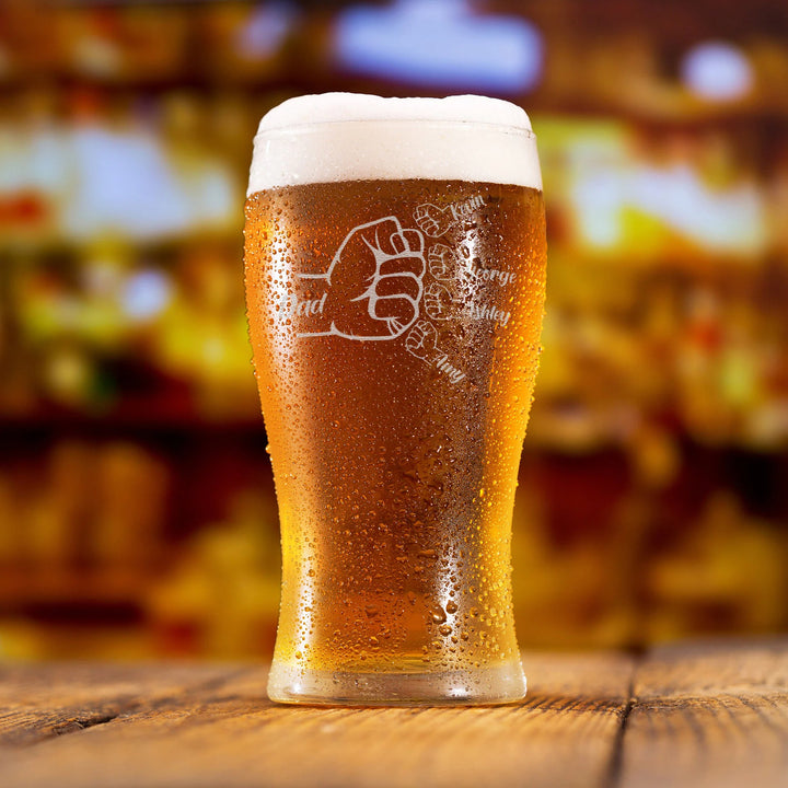 Verres à bière gravés pour papa, poings personnalisés pour papa et enfants avec noms
