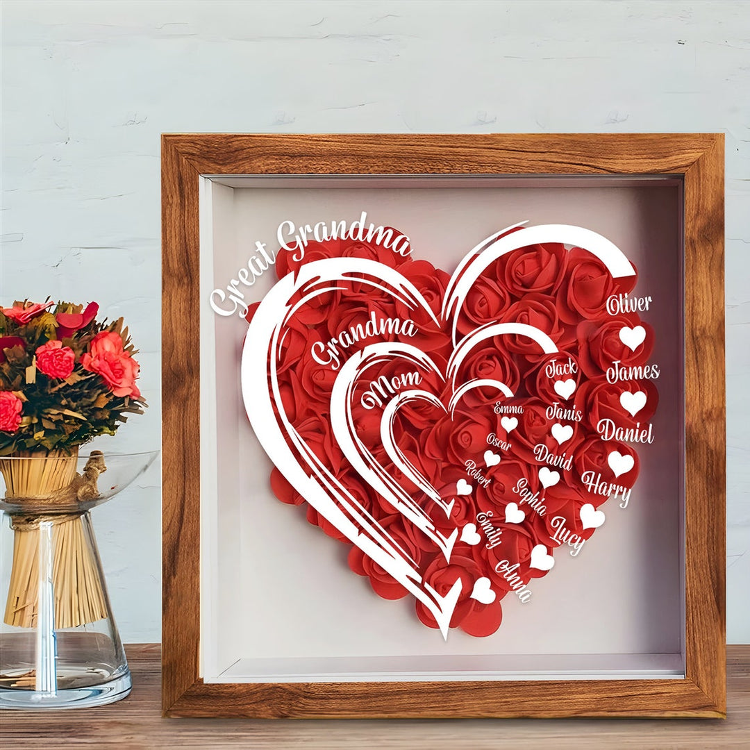 Coffret personnalisé pour arrière-grand-mère avec roses rouges - Cadeau cœur familial