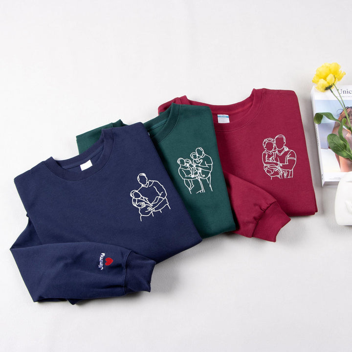 T-shirt personnalisé avec portrait de famille brodé et photo