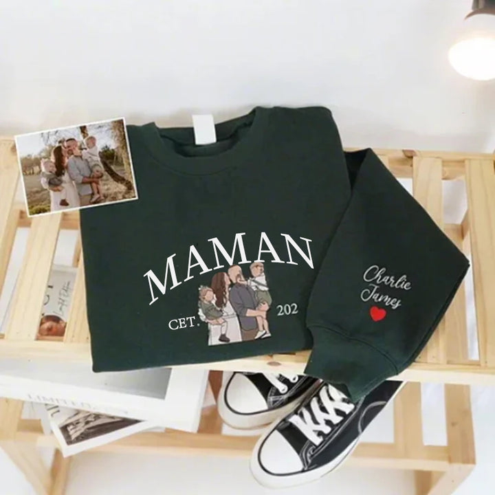 Sweat-shirt personnalisé avec photo de portrait de maman brodé