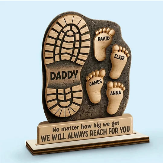 Vos pas nous ont guidés - Plaque en bois personnalisée à 2 couches avec support plat - Fête des pères