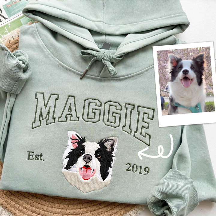 Sweat-shirt brodé avec visage de chat personnalisé avec nom basé sur votre photo