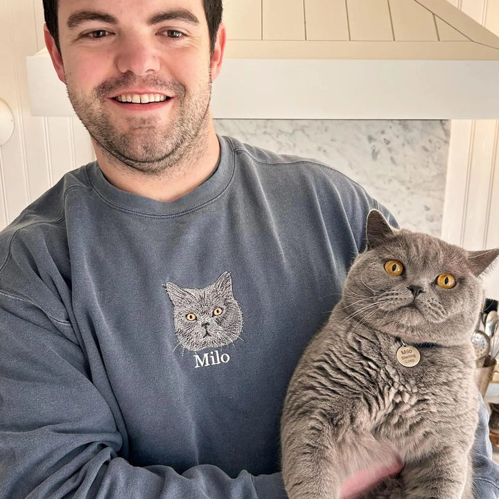 Sweat-shirt brodé en couleur avec portrait d'animal de compagnie-chien/chat