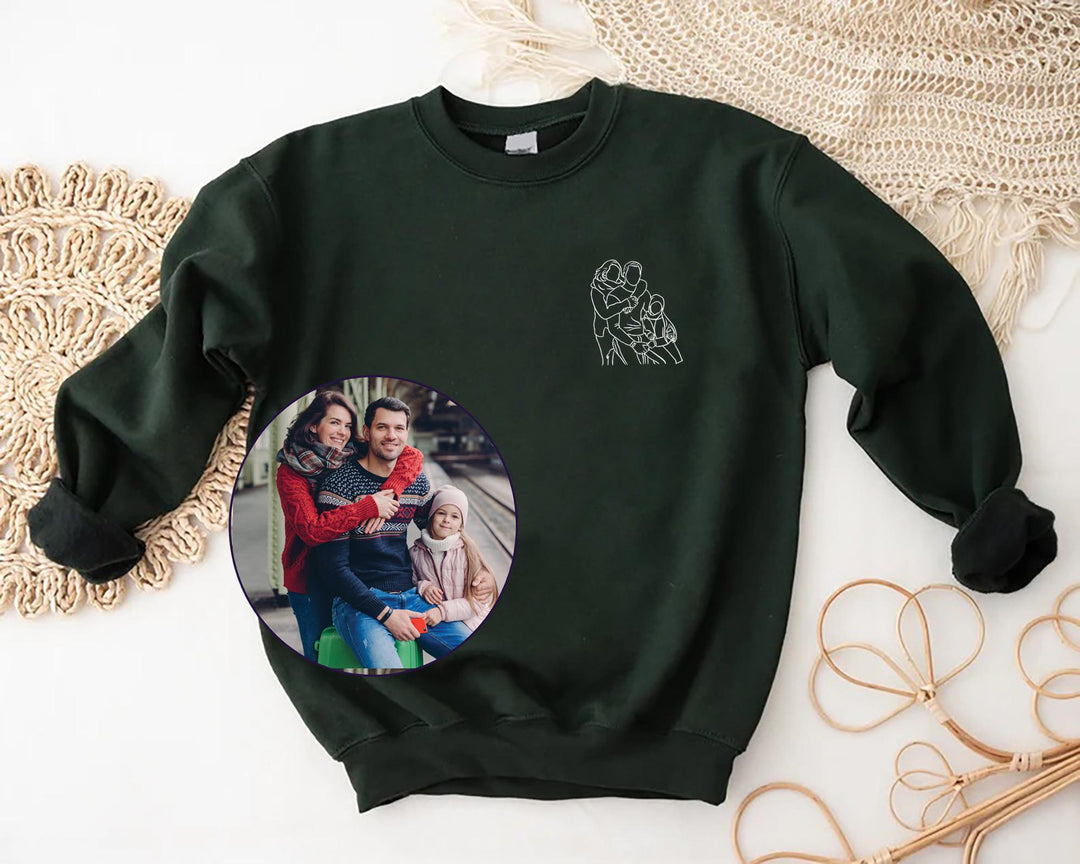 T-shirt personnalisé avec portrait de famille brodé et photo