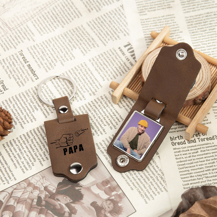 Porte-clés photo en cuir poing à poing papa et enfant