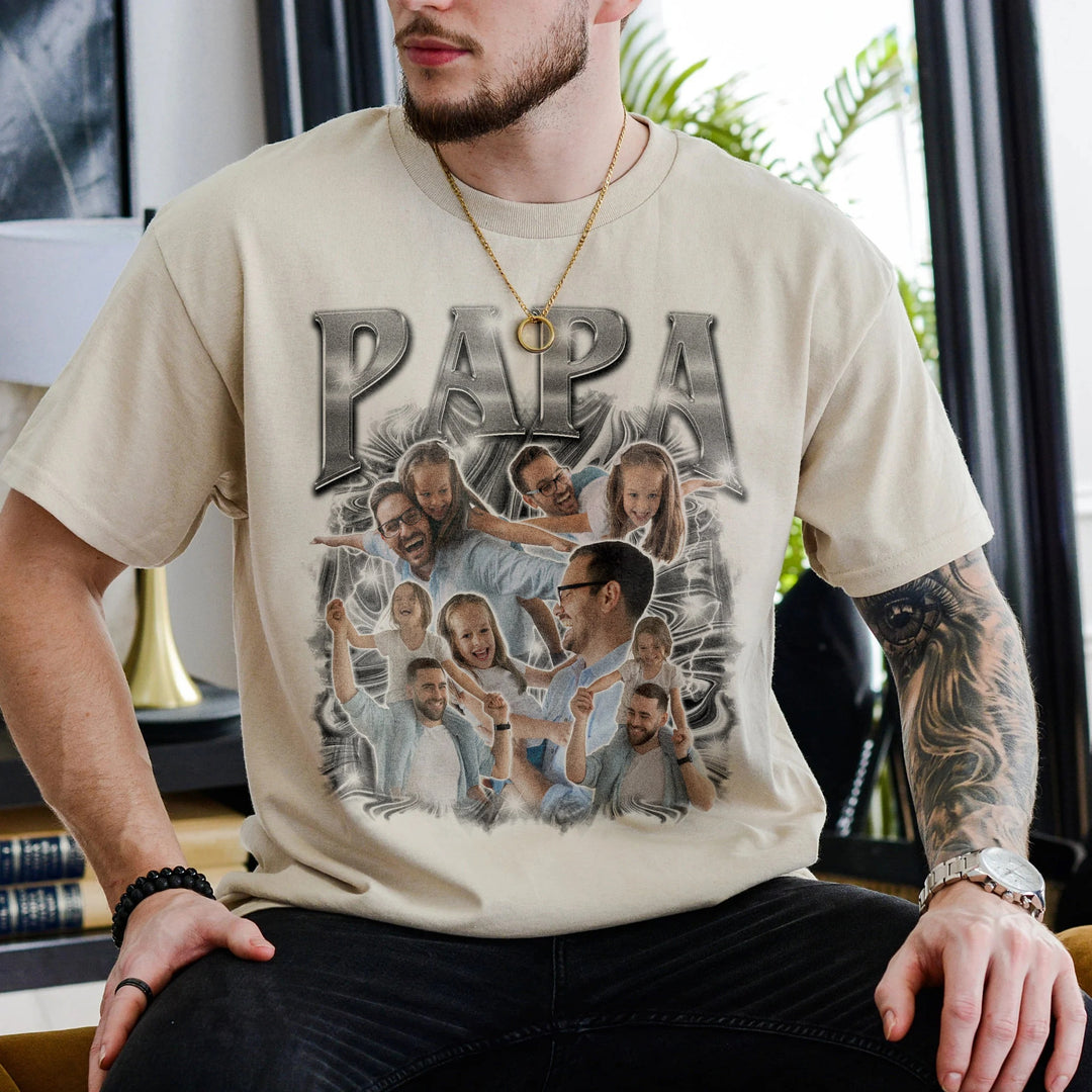 T-shirt vintage à imprimé rétro scintillant pour papa – Cadeau de fête des pères