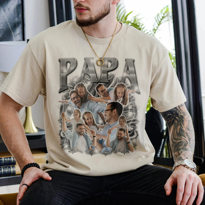 T-shirt vintage à imprimé rétro scintillant pour papa – Cadeau de fête des pères
