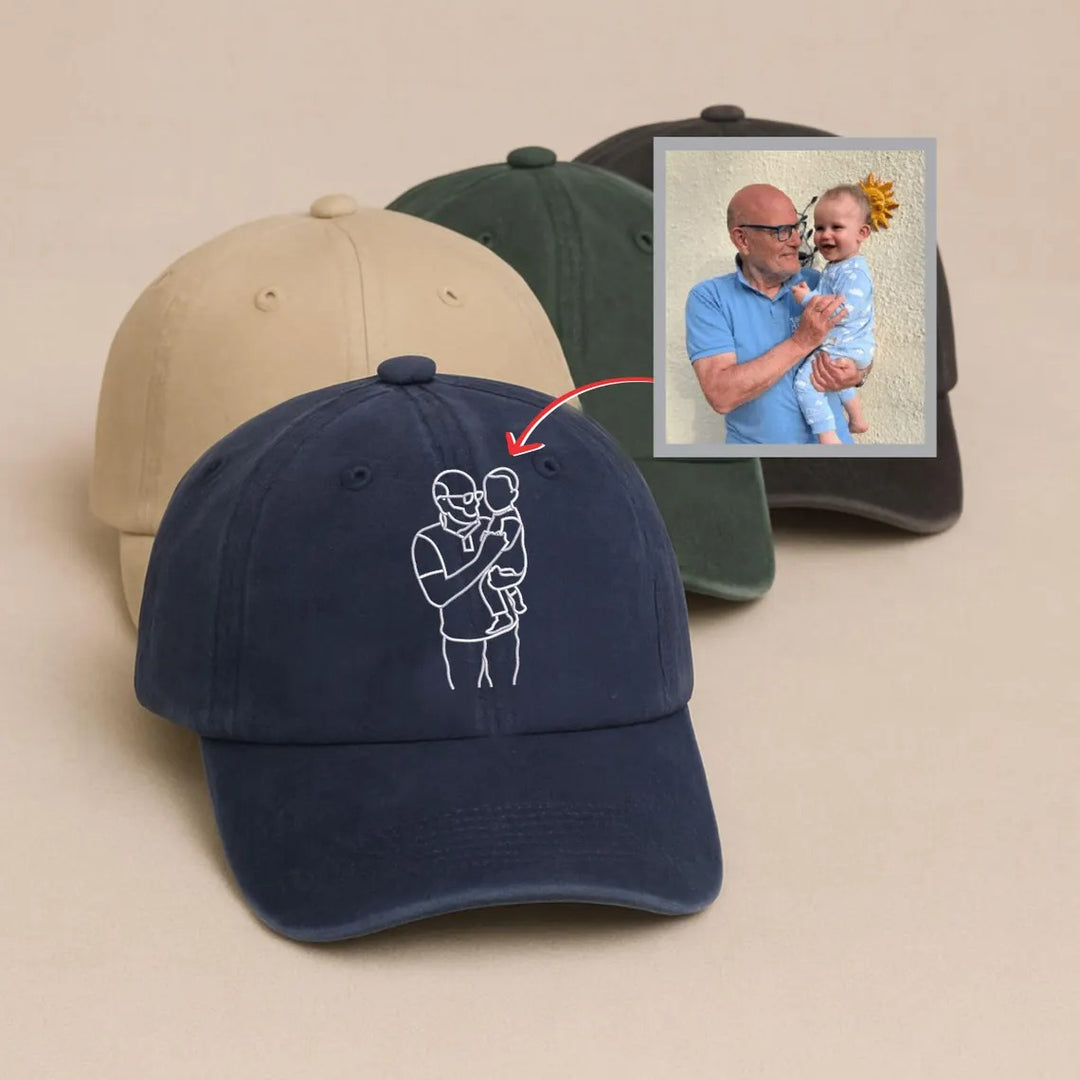 Chapeau Brodé Photo Portrait Contour Personnalisé Pour PAPA