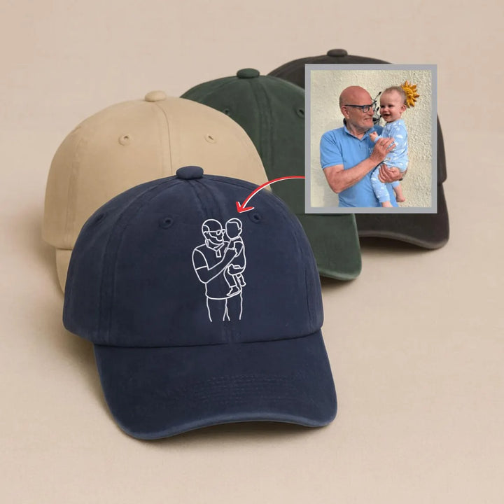 Chapeau Brodé Photo Portrait Contour Personnalisé Pour PAPA