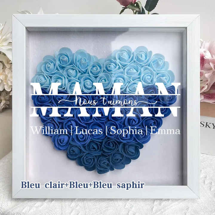 Nous t'aimons Cadre d'Ombre de Fleurs Personnalisé pour Maman