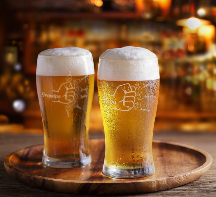 Verres à bière gravés pour papa, poings personnalisés pour papa et enfants avec noms