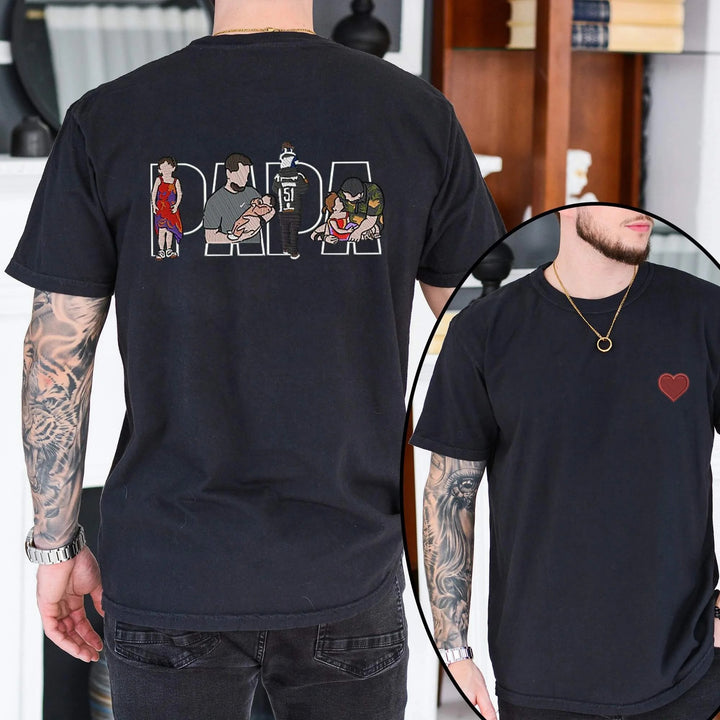 T-shirt/sweat-shirt personnalisé avec photo brodée – Un cadeau sincère pour papa avec le motif « PAPA » au dos