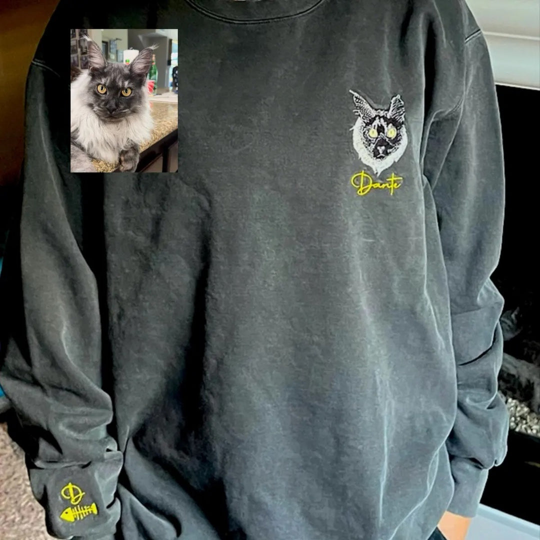 Sweat-shirt brodé en couleur avec portrait d'animal de compagnie，chien