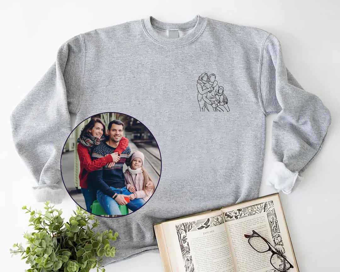 T-shirt personnalisé avec portrait de famille brodé et photo