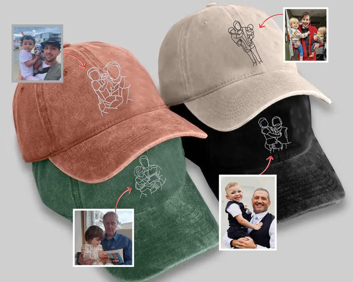 Chapeau Brodé Photo Portrait Contour Personnalisé Pour PAPA
