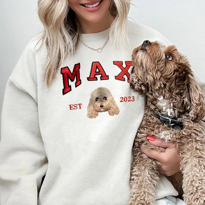 Sweat-shirt brodé avec visage de chat/chien, personnalisé avec nom basé sur votre photo
