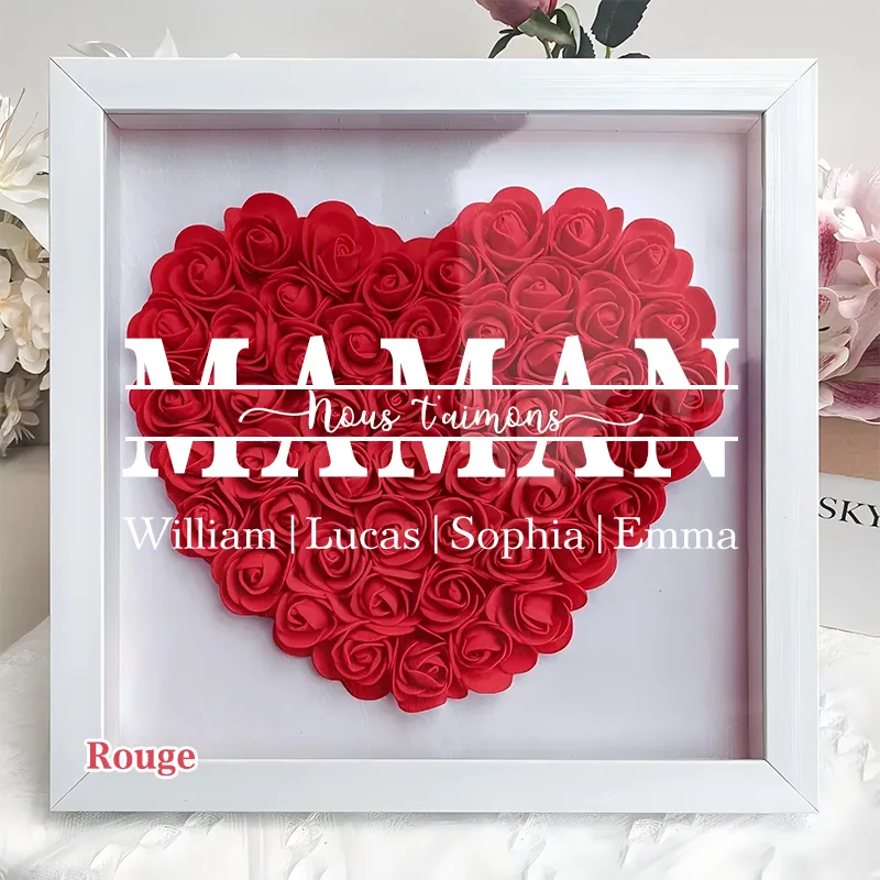Nous t'aimons Cadre d'Ombre de Fleurs Personnalisé pour Maman