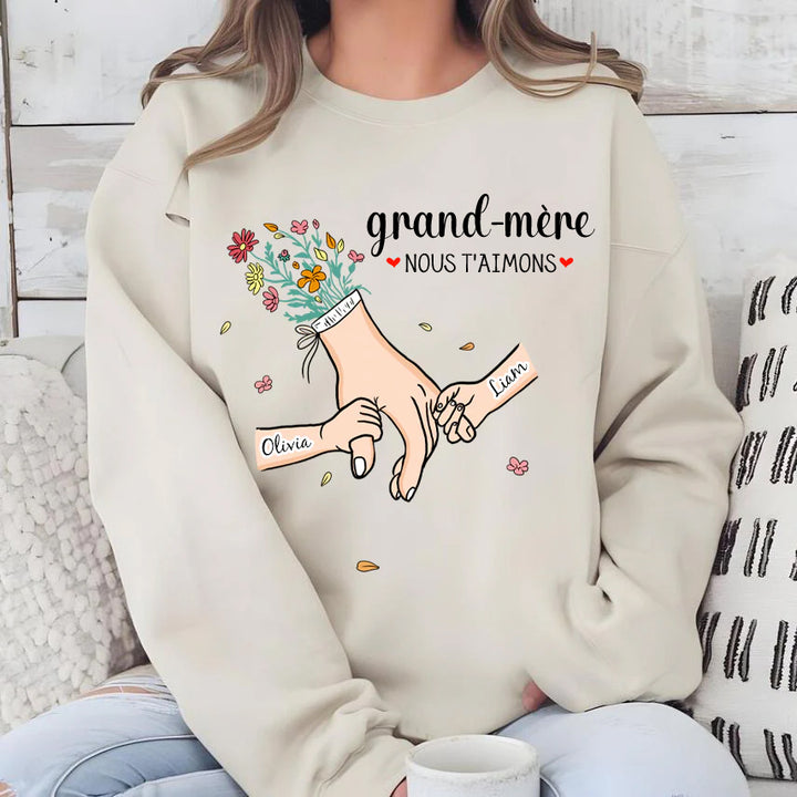 Sweat-shirt personnalisé main dans la main avec prénoms d'enfants – Le cadeau parfait pour maman
