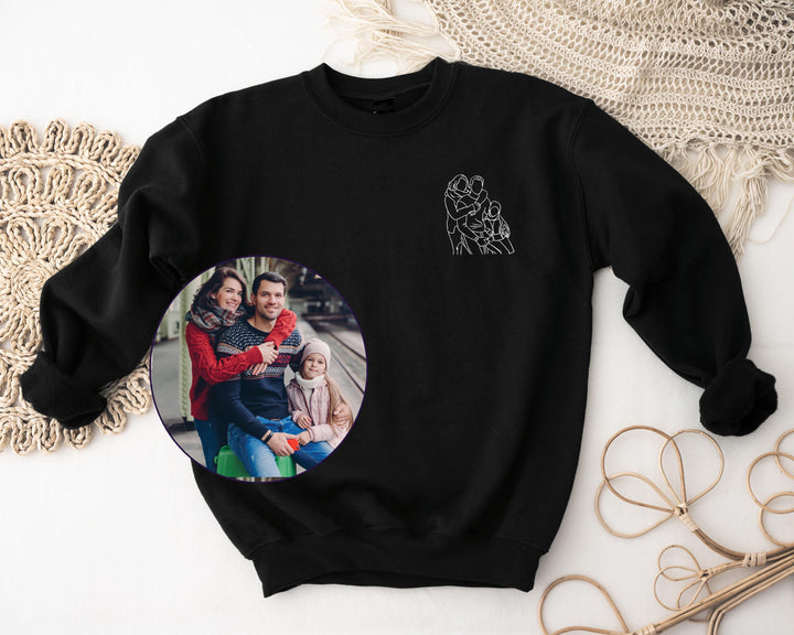T-shirt personnalisé avec portrait de famille brodé et photo
