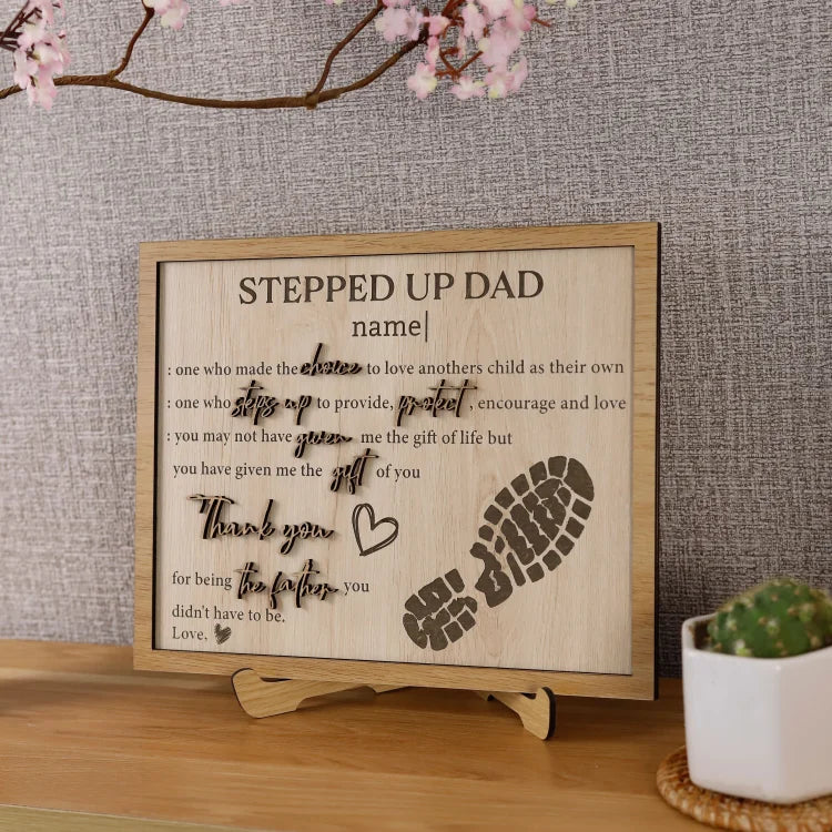 Panneau en bois 3D personnalisé Stepped Up Dad pour la fête des pères