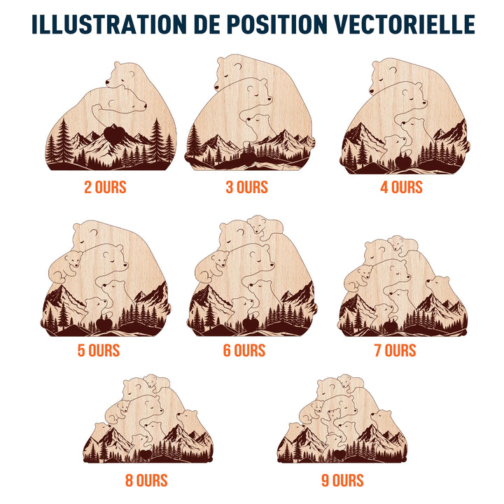 Puzzle personnalisé en bois de la famille d'ours