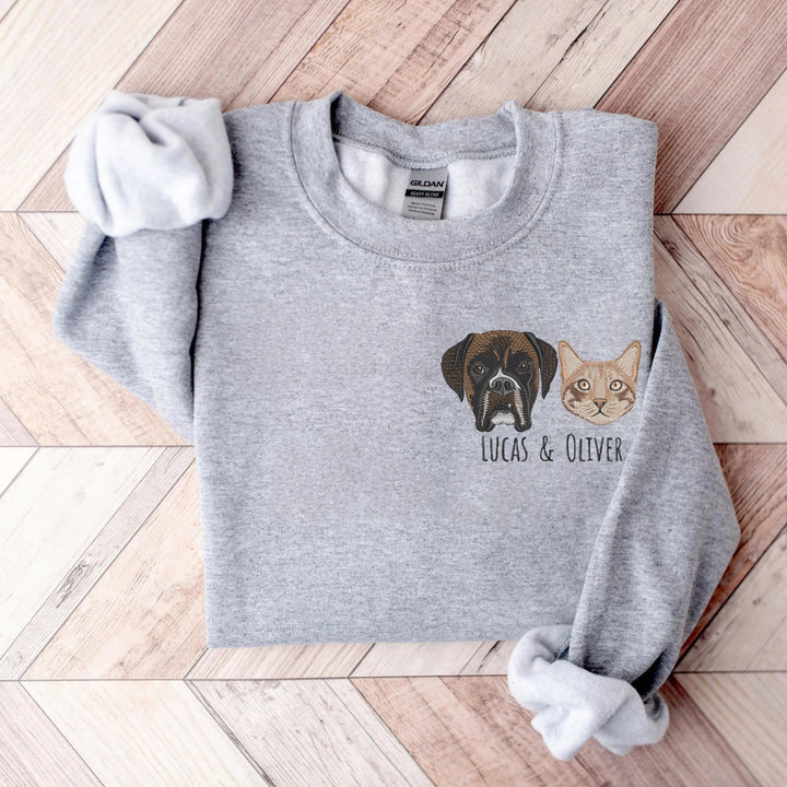 Sweat-shirt brodé avec visage de chien/chat personnalisé