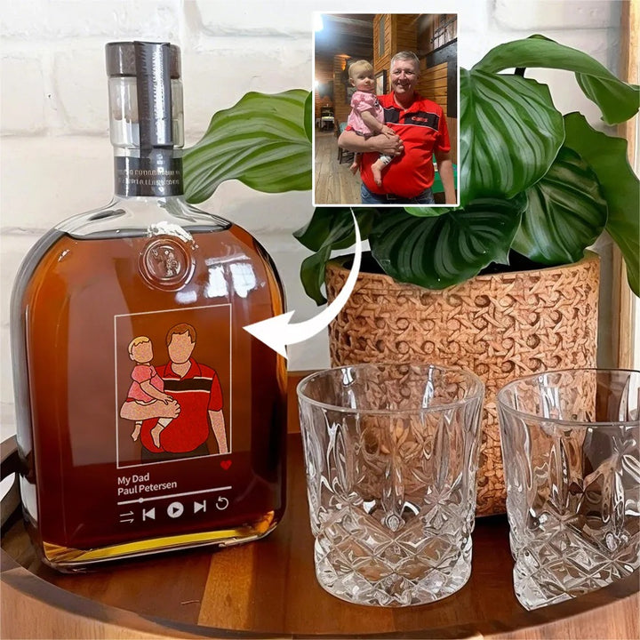 Bouteille de whisky avec lecteur de musique photo personnalisé, cadeau pour la fête des pères