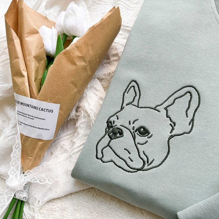 Sweat-shirt brodé avec visage de chien personnalisé avec nom basé sur votre photo