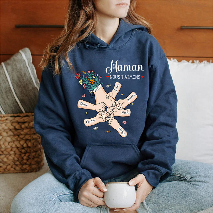 Sweat-shirt personnalisé main dans la main avec prénoms d'enfants – Le cadeau parfait pour maman