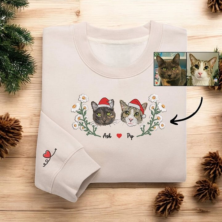Sweat-shirt brodé en couleur avec portrait d'animal de compagnie