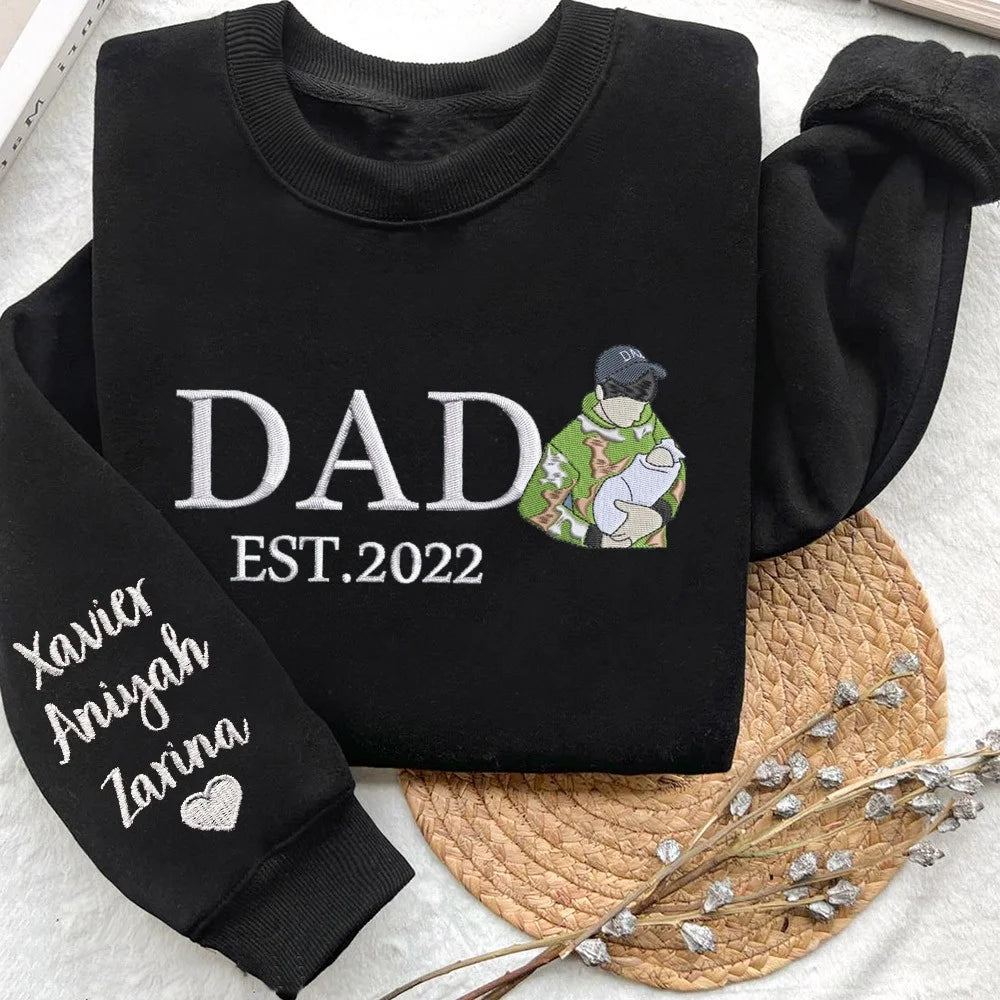 Sweat-shirt avec broderie portrait - Cadeau Parfait pour PAPA/MAMAN