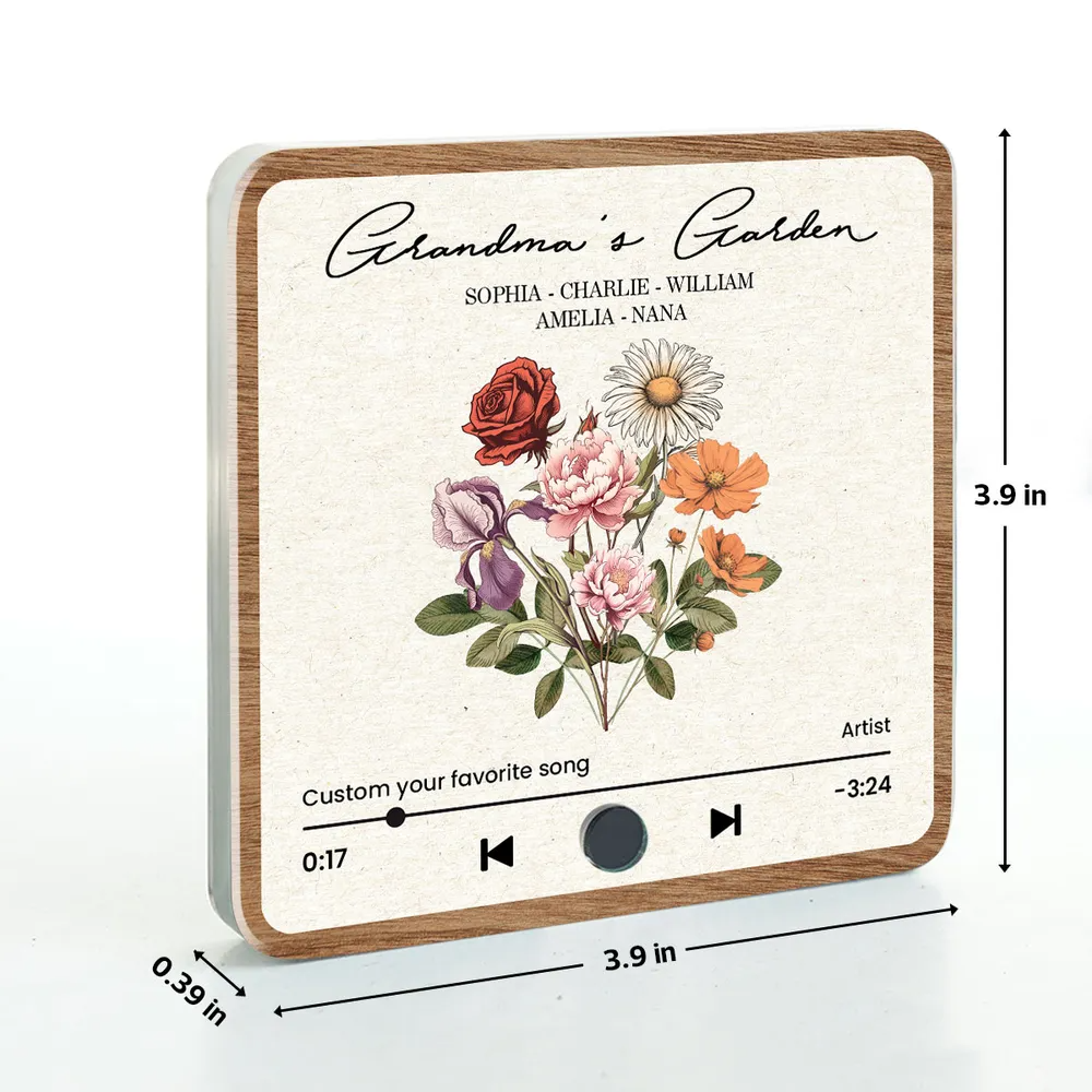 Bouquet de fleurs de naissance rétro du jardin de grand-mère, aimant de réfrigérateur musical personnalisé, cadeau pour grand-mère, maman