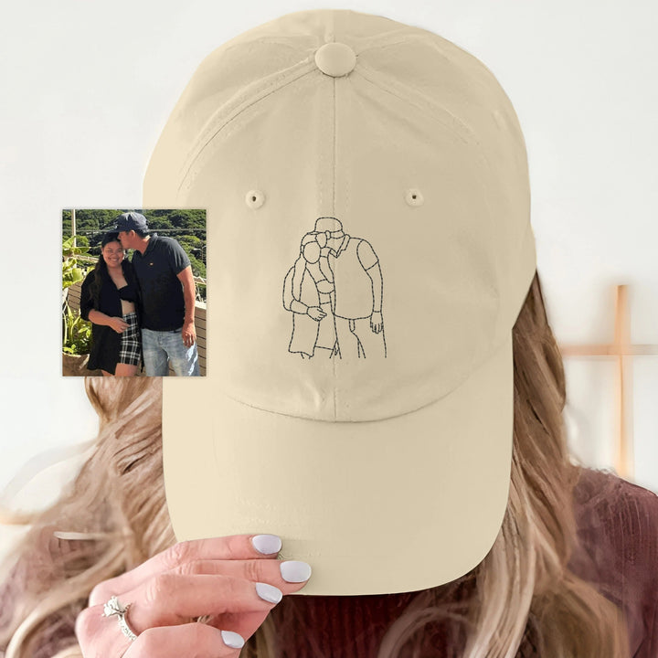 Chapeau Brodé Photo Portrait Contour Personnalisé Pour PAPA