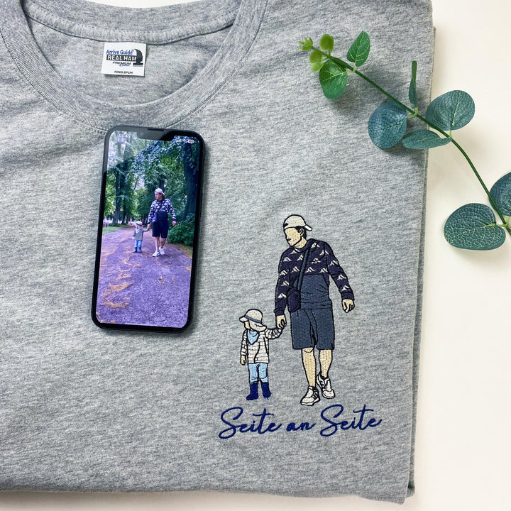 T-shirt brodé personnalisé avec portrait de PAPA/MAMAN