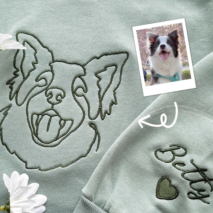 Sweat-shirt brodé avec visage de chien personnalisé avec nom basé sur votre photo，pour famile