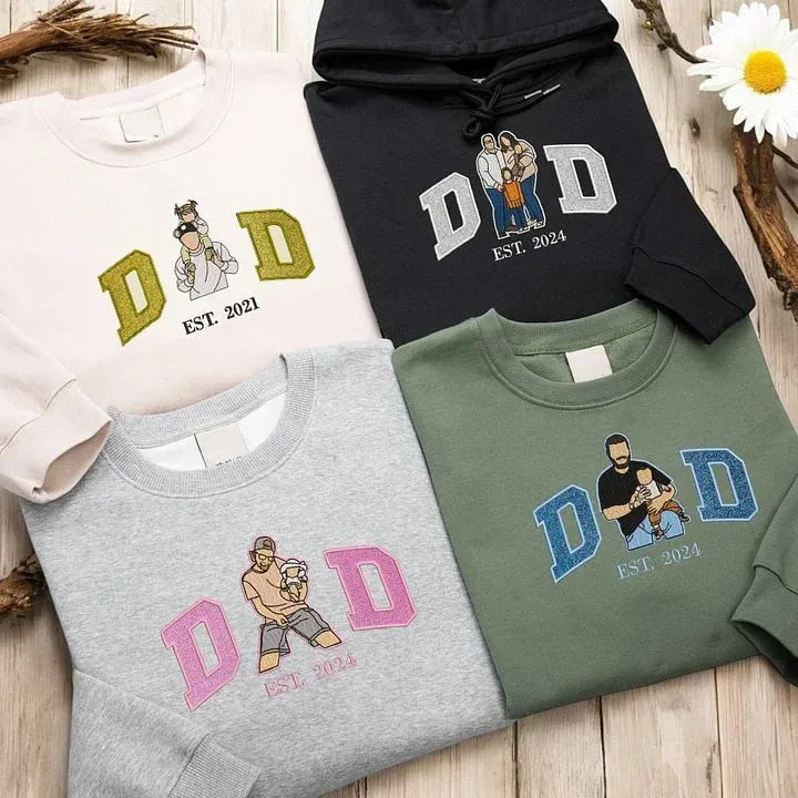 🎁 Sweat-shirt brodé à paillettes portrait papa - Cadeau fête des pères