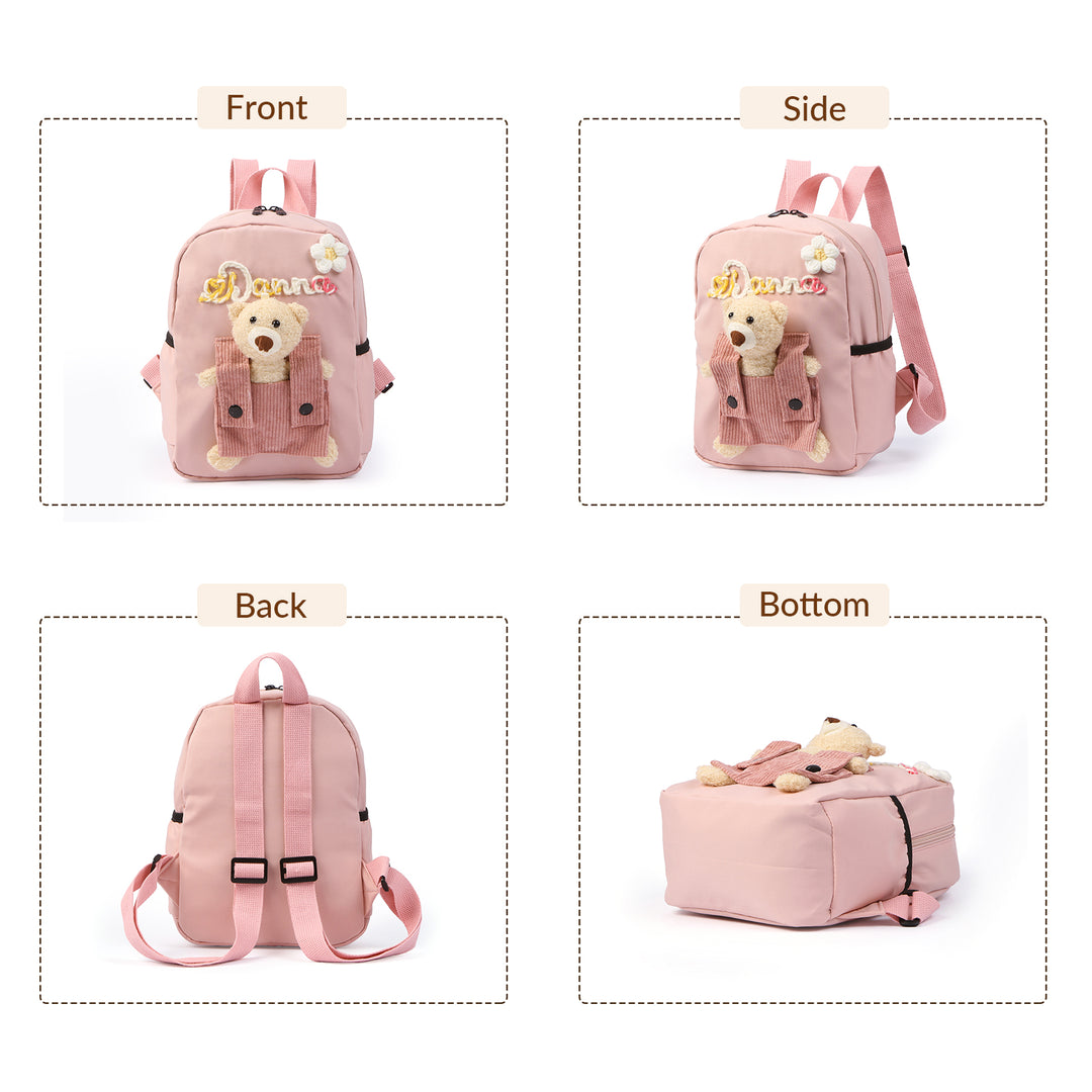 Sac à Dos Peluche Ourson Personnalisable avec Prénom et Couleurs au choix | Cadeau Rentrée Scolaire pour Enfant