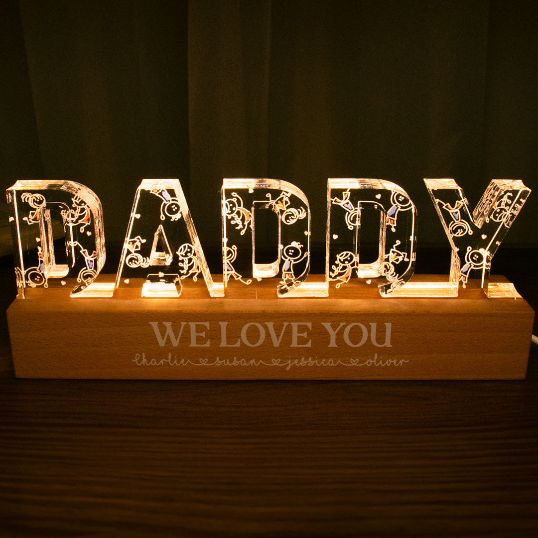 Veilleuse LED personnalisée pour papa dessinant des enfants mignons