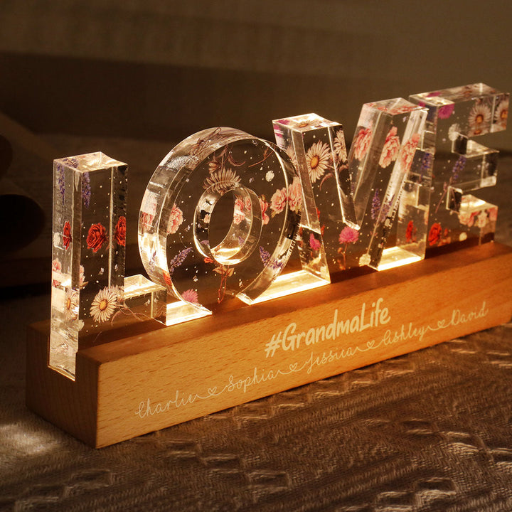 Lumière LED personnalisée avec fleur de naissance - Cadeau pour maman