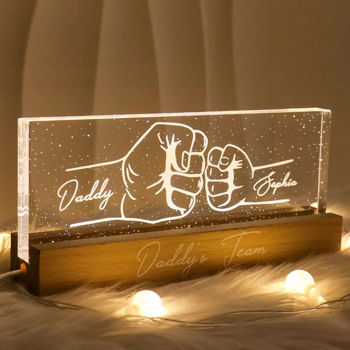 Papa grand-père et enfants Fist Bump contour personnalisé acrylique LED veilleuse