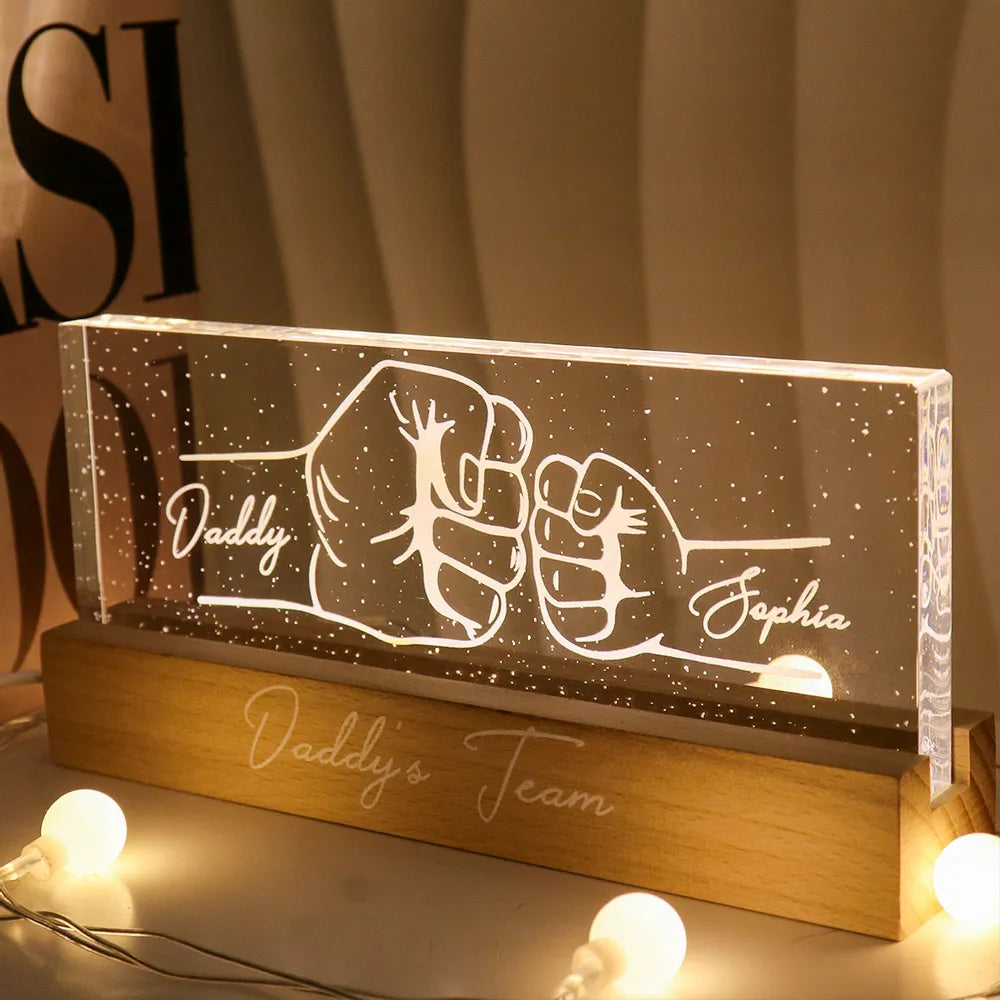 Papa grand-père et enfants Fist Bump contour personnalisé acrylique LED veilleuse